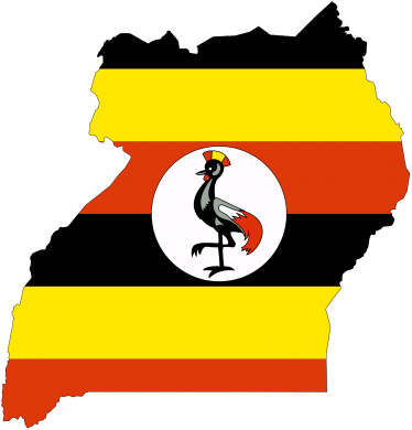 Outline of map of Uganda, with Ugandan flag overlayed